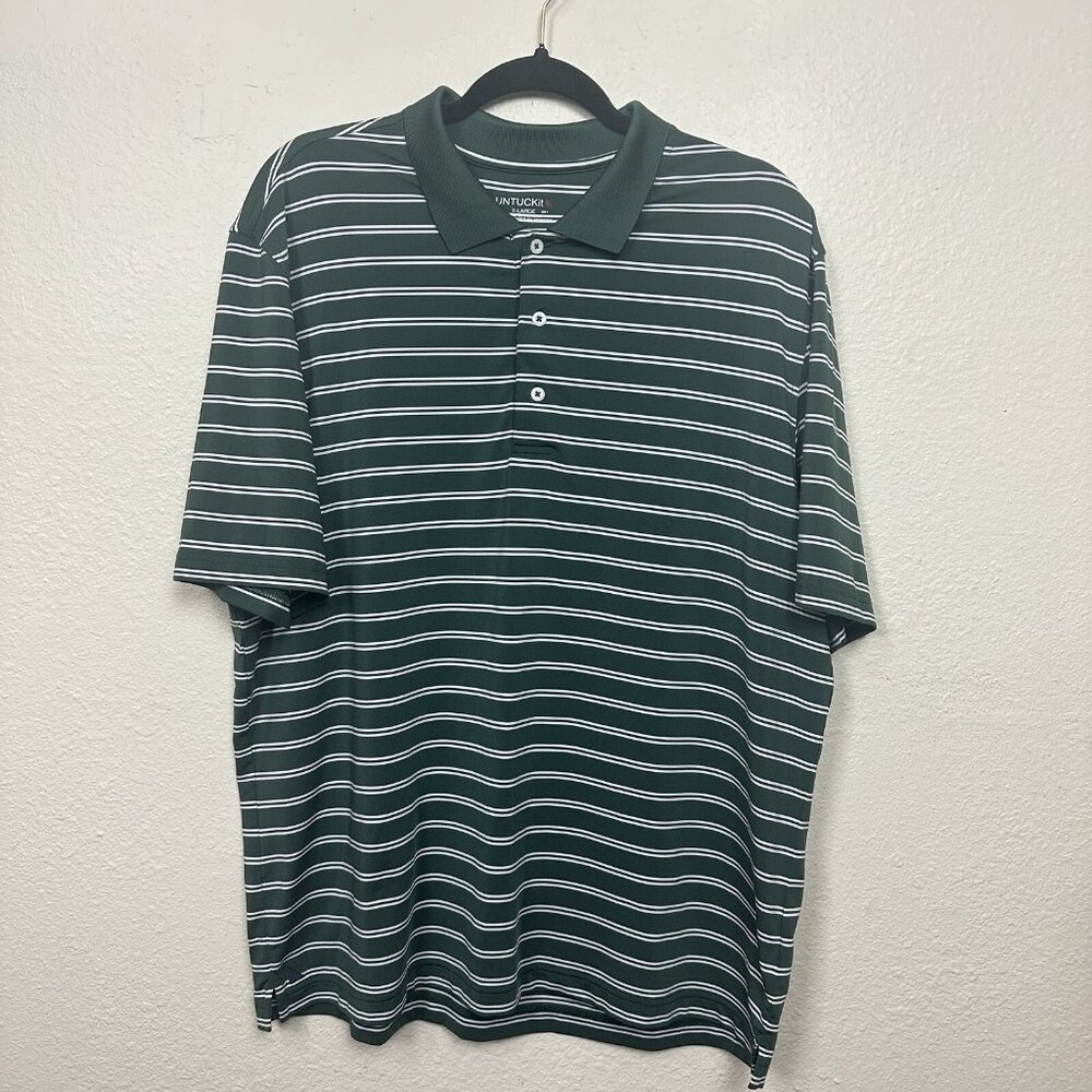 UNTUCKit Cronos Double Stripe Polo Shirt Men's XLarge Green White Regular Fit